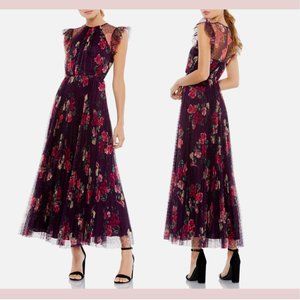 NEW $398 IEENA Mac Duggal‎ [ 2 ] Floral Ruffle Fit Flare Tulle Dress Purple Q547